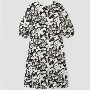 Everlane Women’s Linen A-Line Midi Dress in Black and White Floral
